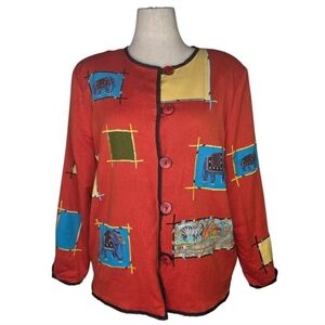 Allure Vintage Y2K Boho Patchwork Animal Print Jacket L India Cotton Rayon Flax